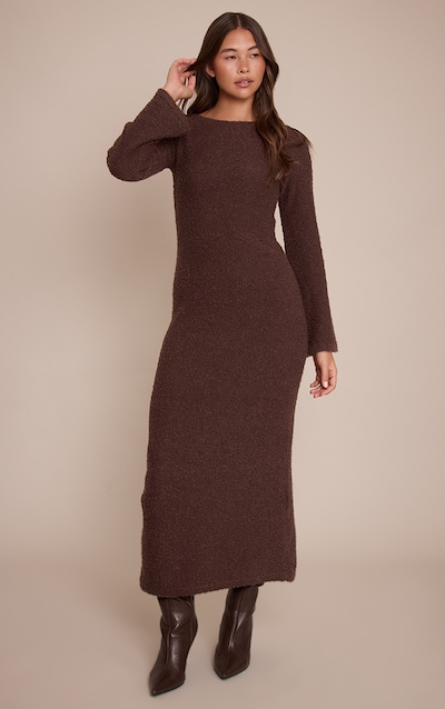 Chocolate Bobble Knit Knitted Maxi Dress