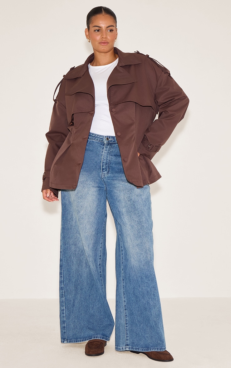 Plus Chocolate Plum Cropped Belted Trench Coat image 3