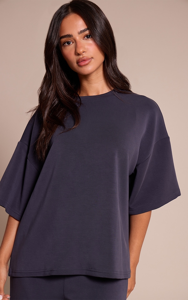 Petite Top oversize modal bleu marine à manches courtes