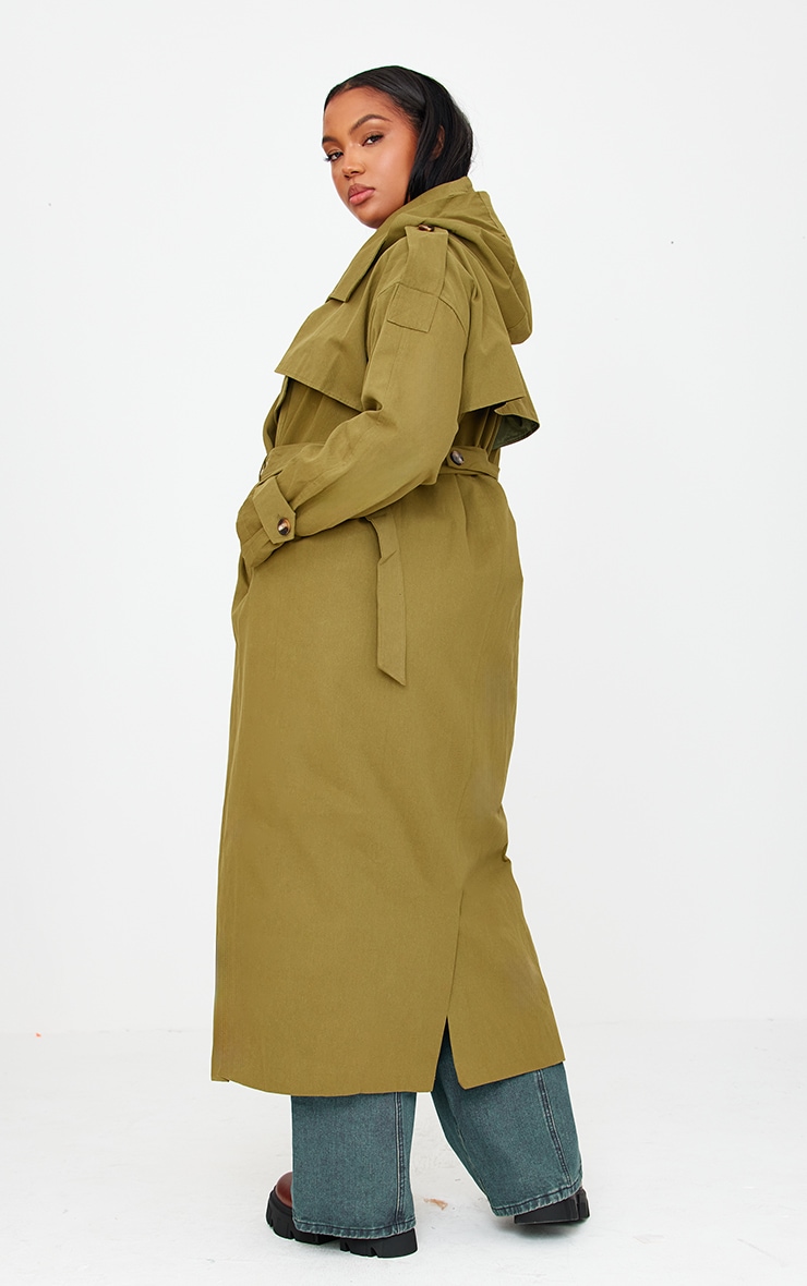 未使用級 タグ付✨HYKE 24SS UNIDYNE TRENCH COAT Plus Khaki Woven Hooded Oversized Trench Coat | Plus Size