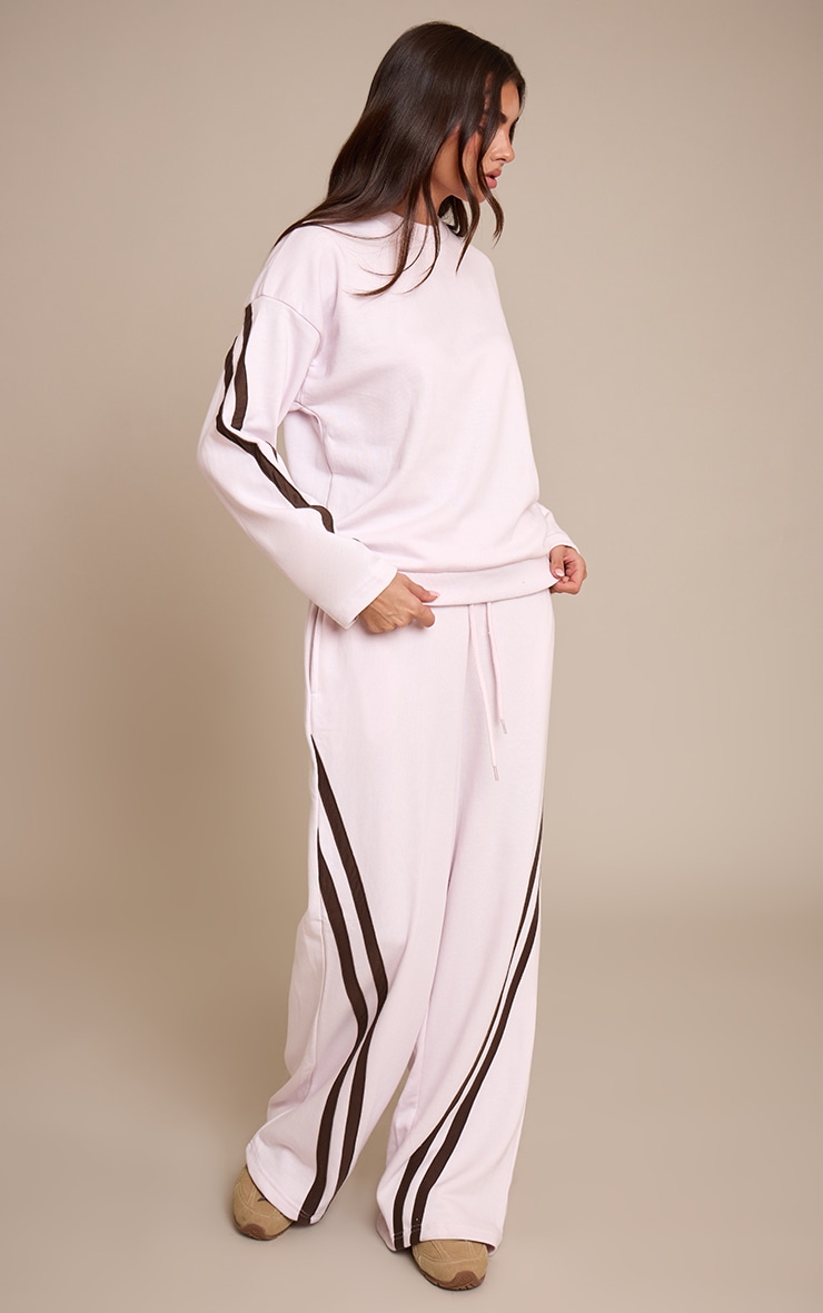 Pink Contrast Striped Wide Leg Joggers
