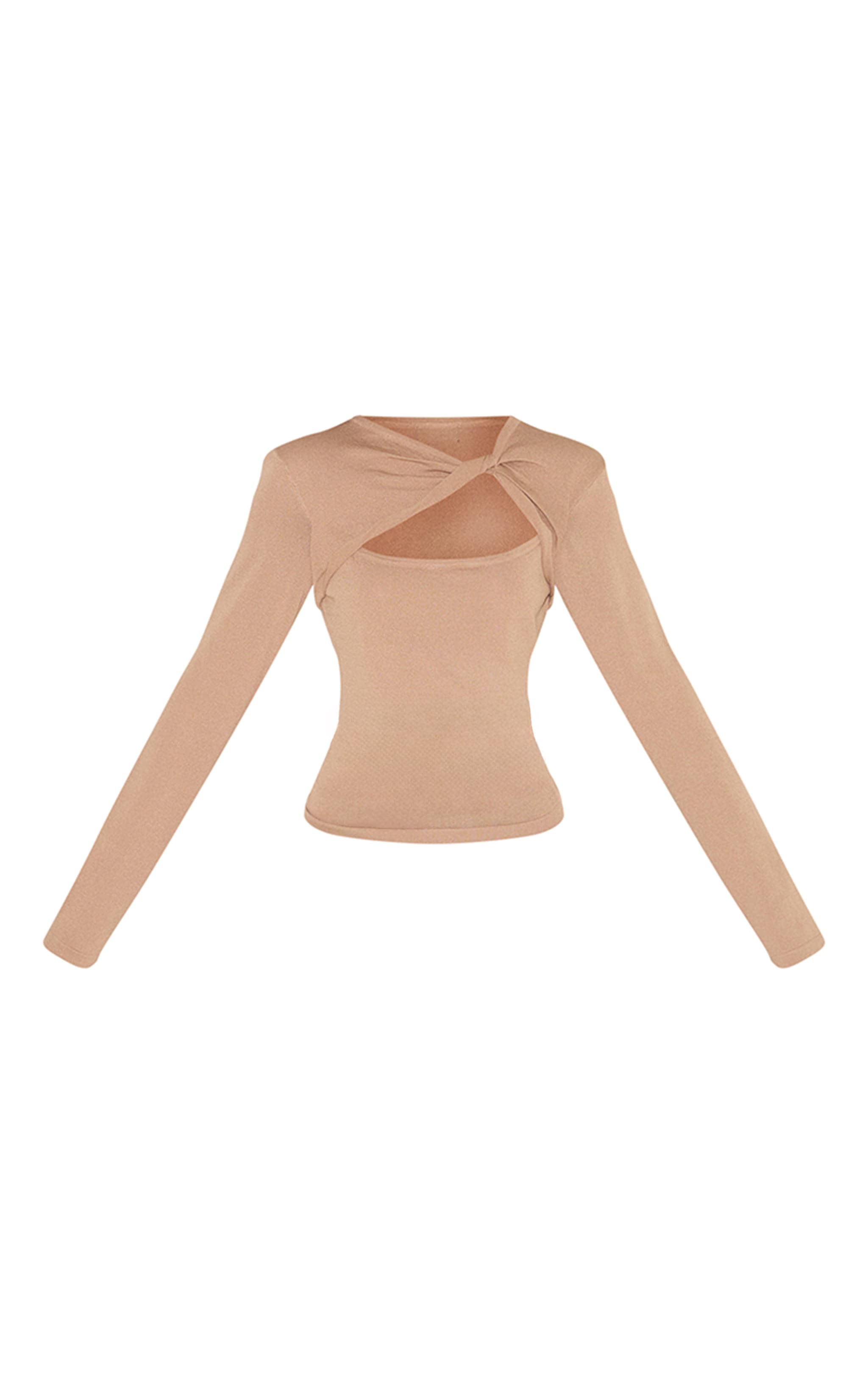 Mushroom Fine Knit Twist Neck Long Sleeve Top image 5