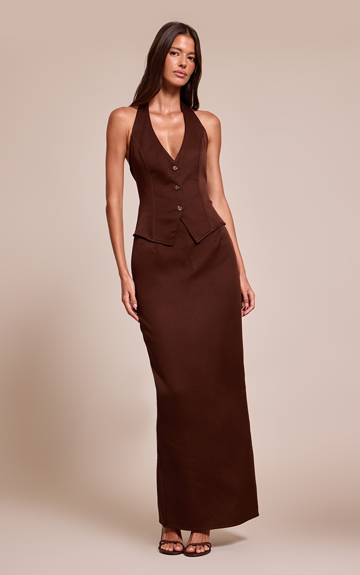 Chocolate Waistcoat Detail Maxi Dress image 1