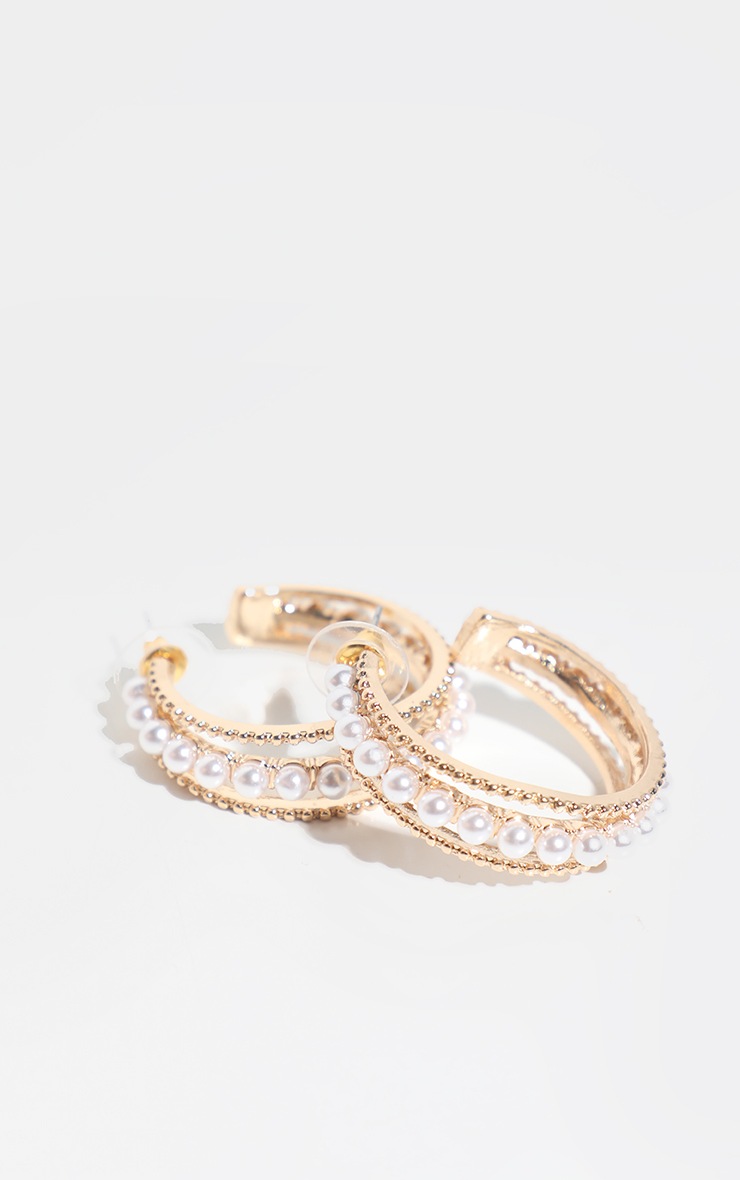 Gold Pearl Detail Small Hoop Earrings