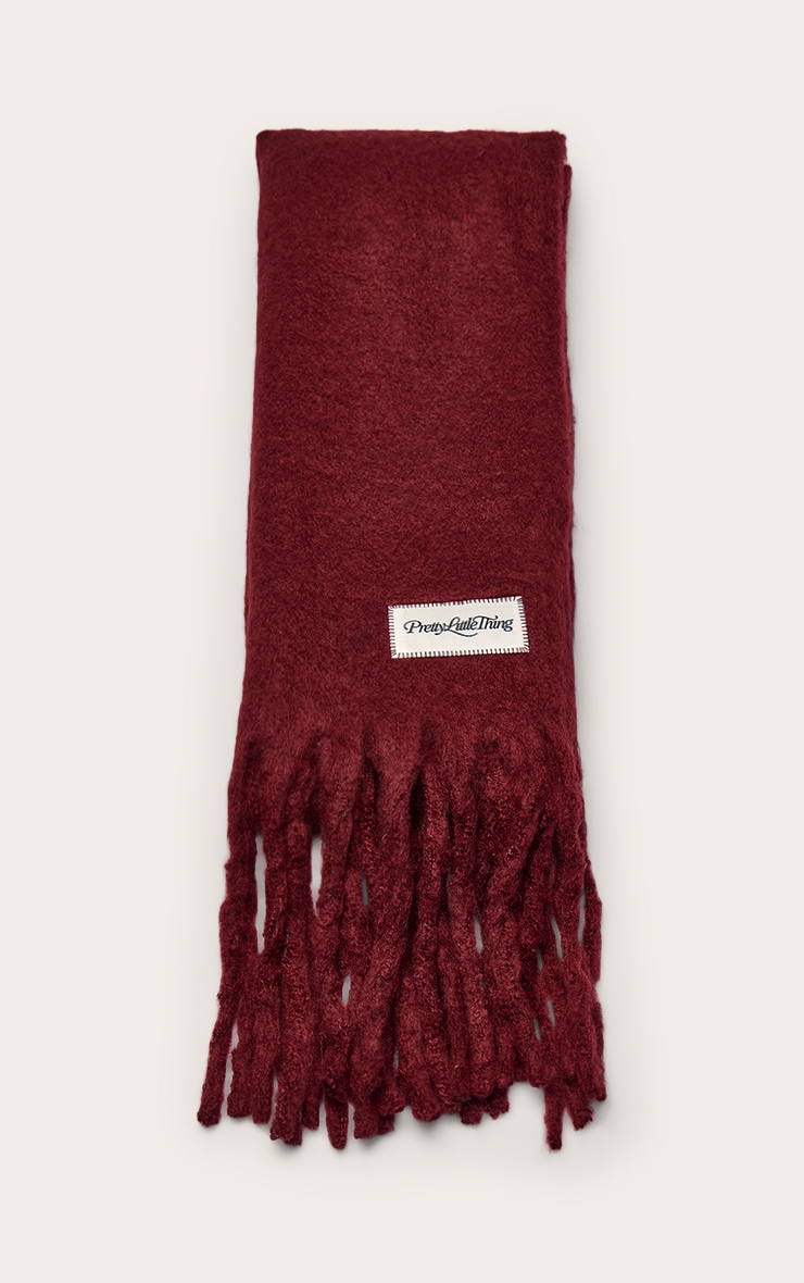 Burgundy Logo Blanket Tassel Scarf image 2