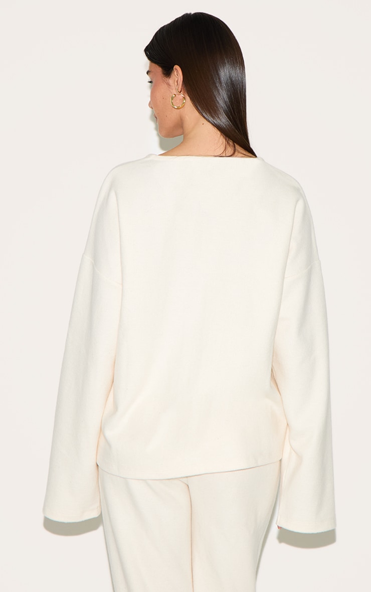 Cardigan Crème Épais Côtelé Brossé à Col en V Boutonné image 2