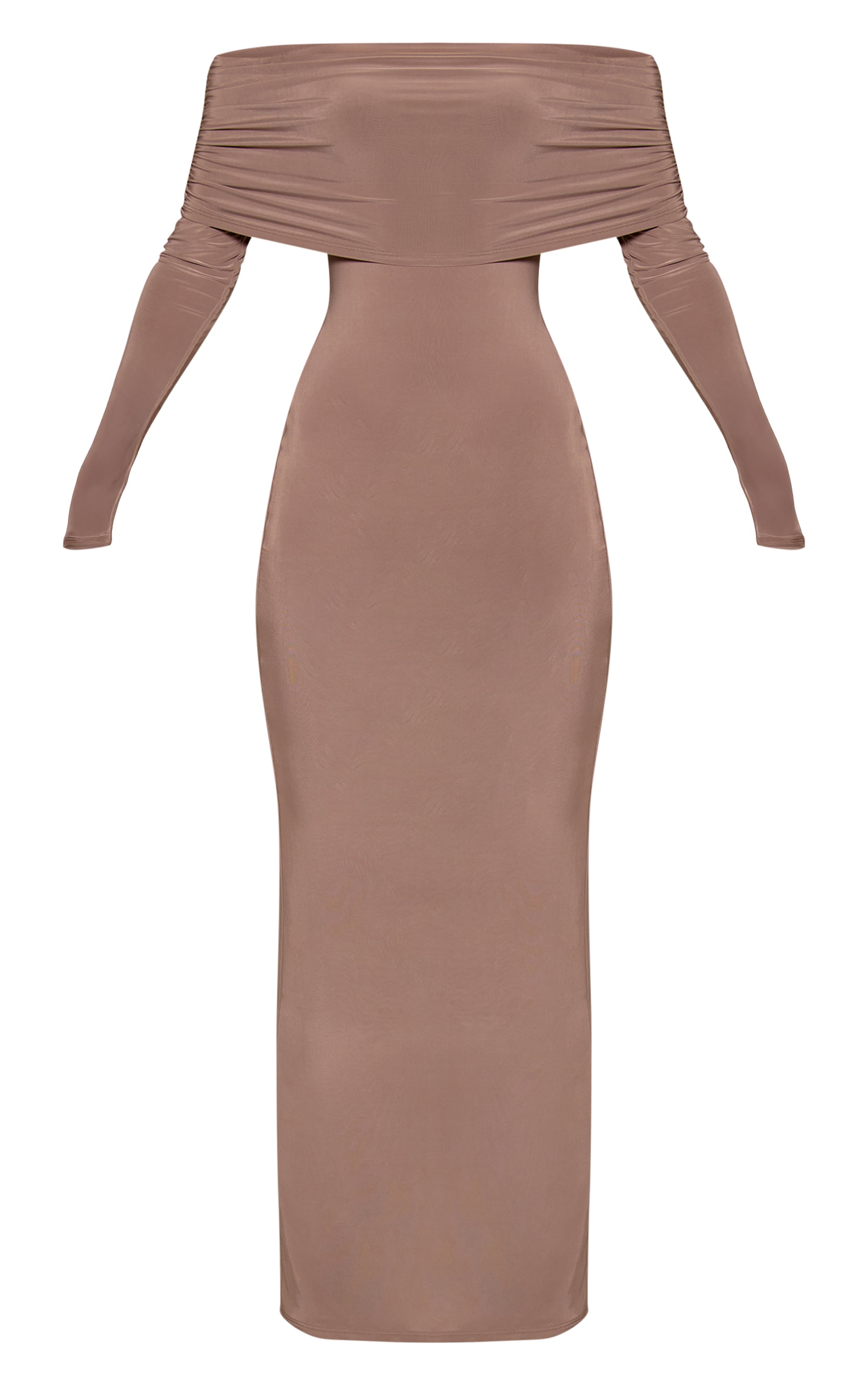 Taupe Double Layer Slinky Bardot Maxi Dress image 5