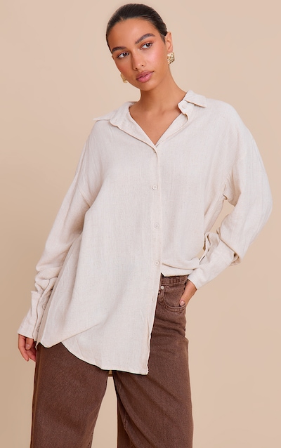 Chemise oversize en effet lin beige à épaules carrées