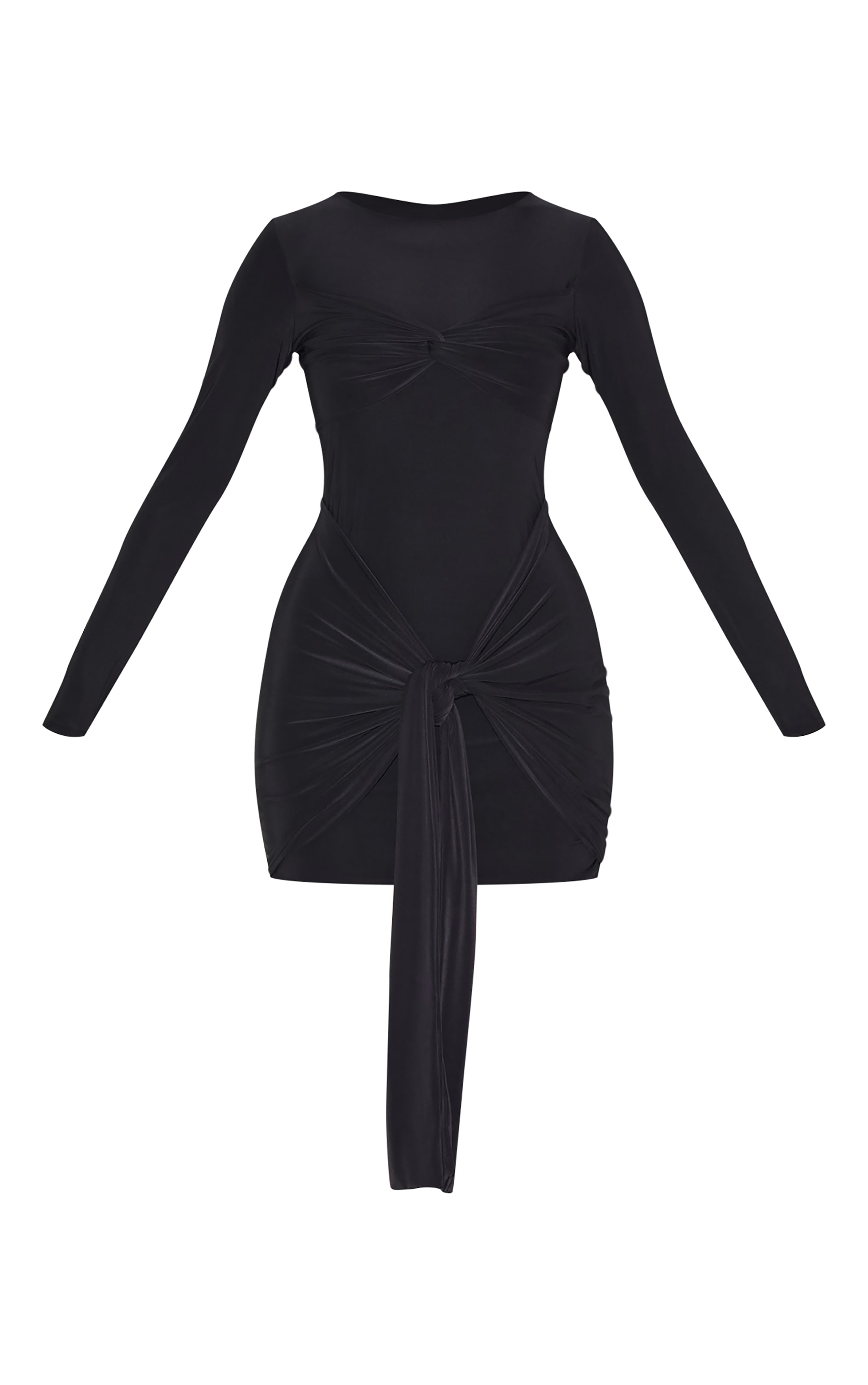 Black Slinky Long Sleeve Wrap Twist Detail Mini Dress image 5