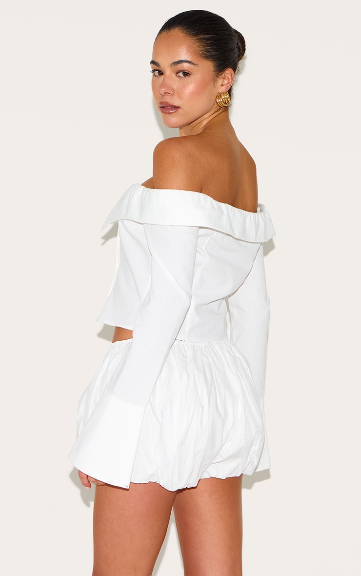 White Linen Blend Bardot Button Up Shirt image 2