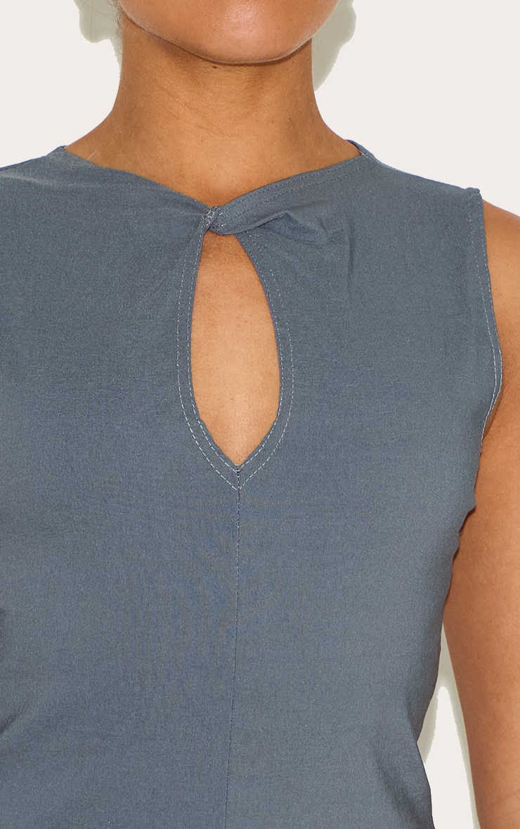 Shape Charcoal Stretch Woven Twist Neck Keyhole Top image 4