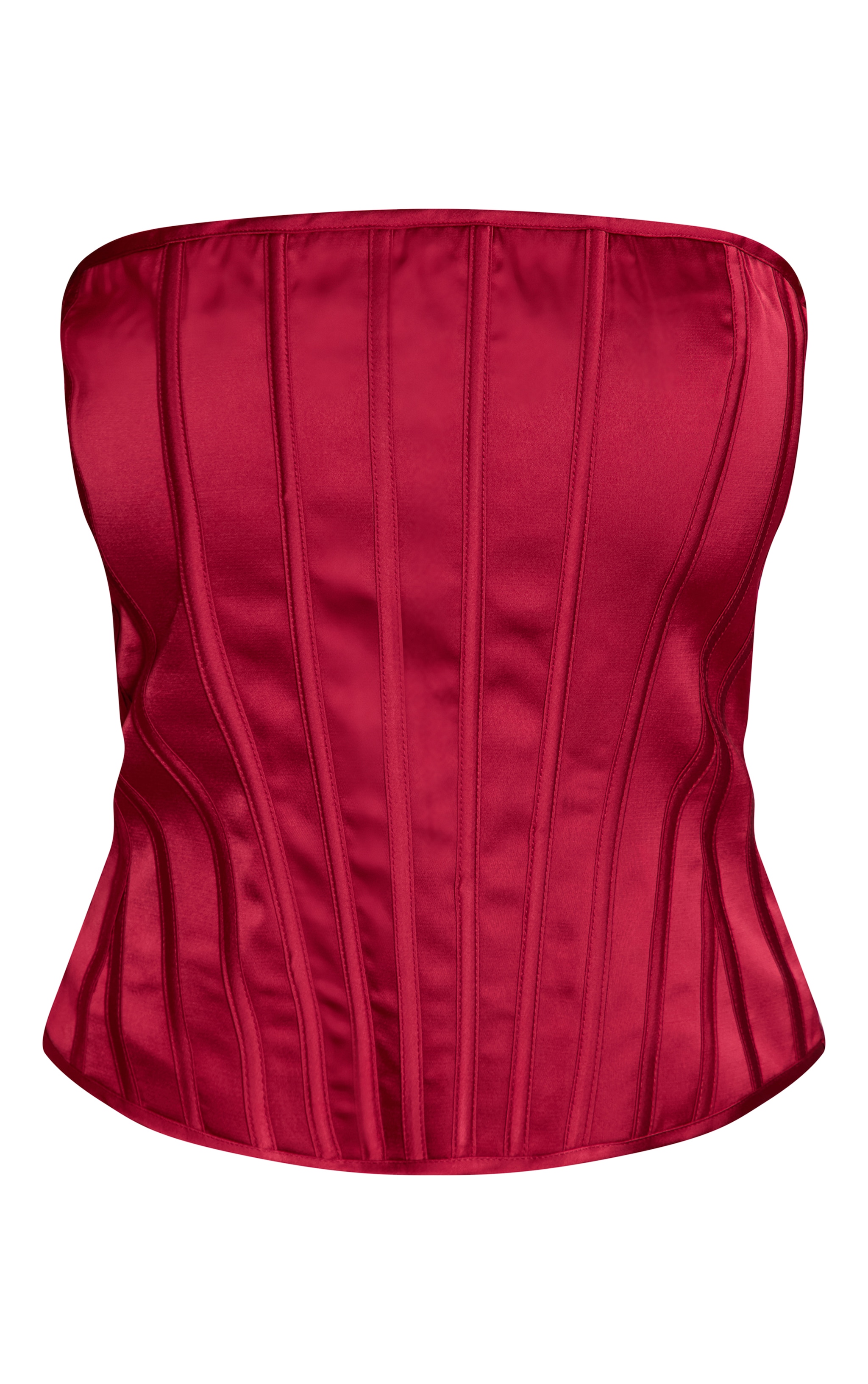 Wine Satin Boned Bandeau Corset image 5
