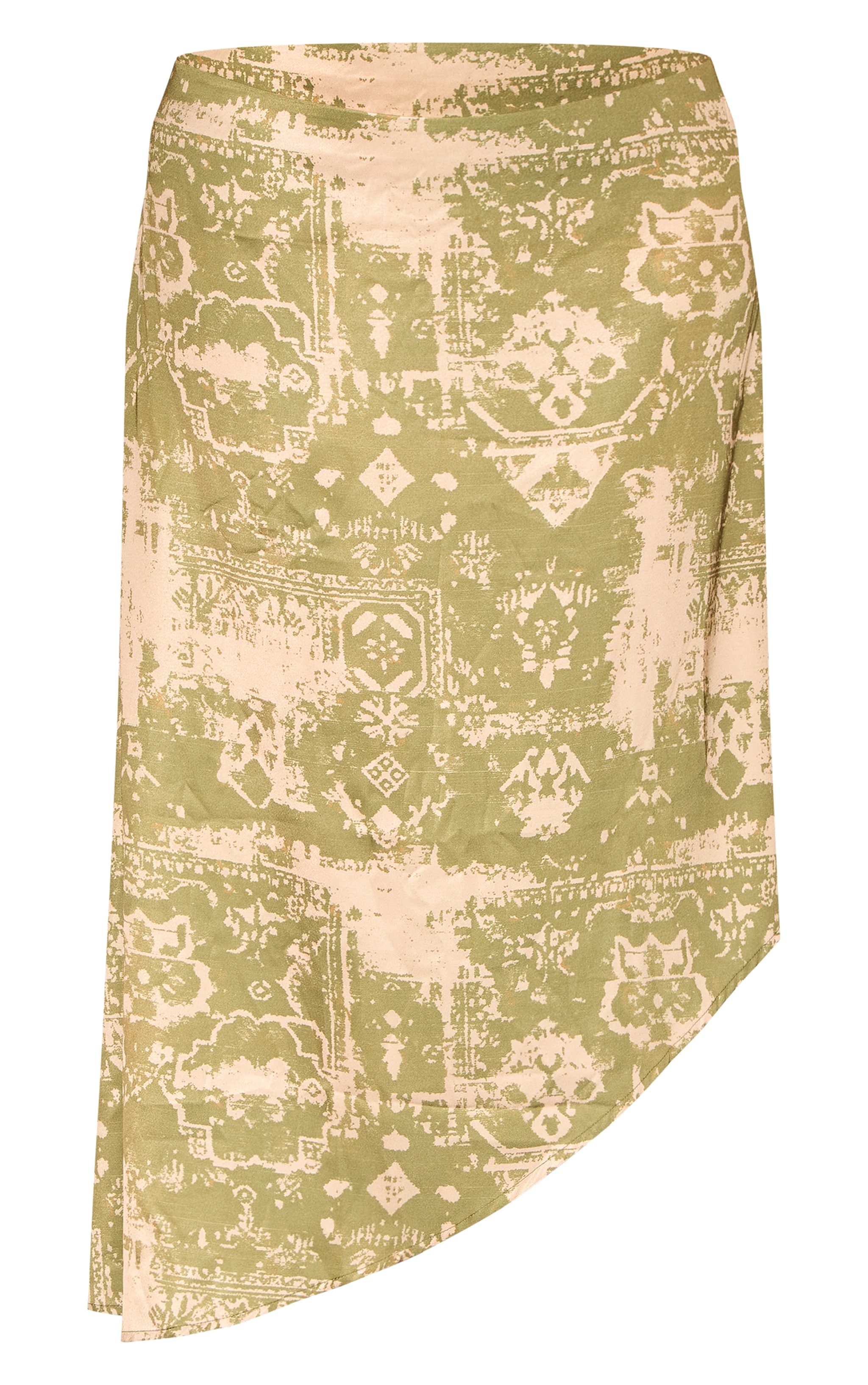 Plus Khaki Printed Satin Asymmetric Midi Skirt image 6