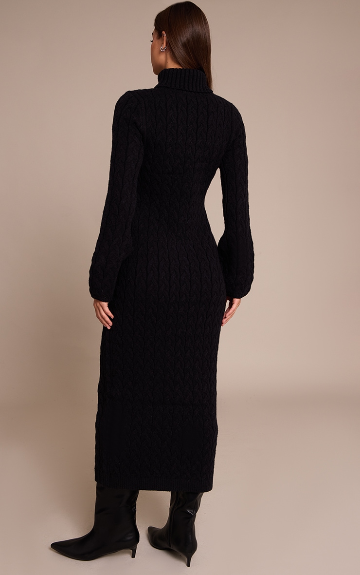 Black Cable Knit Roll Neck Maxi Jumper Dress Knitwear PLT KSA