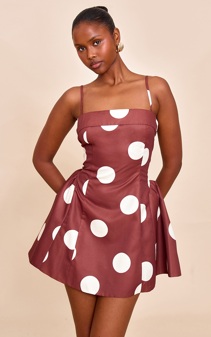 Brown Polka Dot Structured Shift Dress image 3
