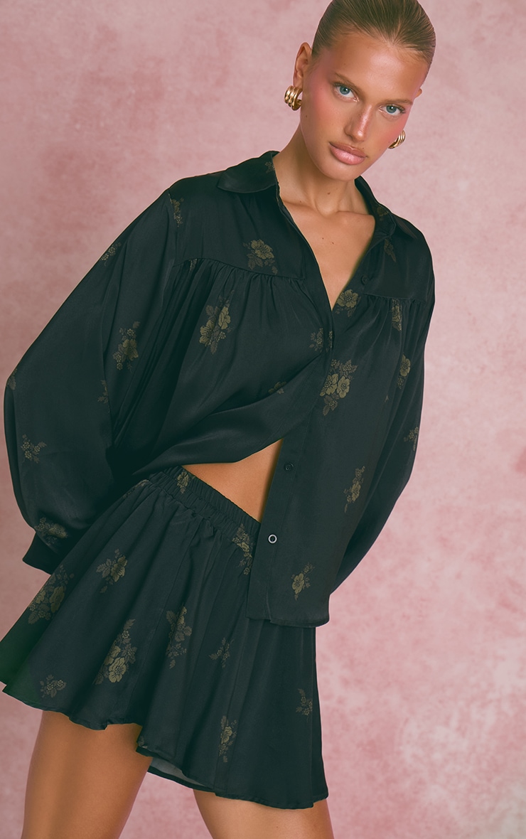 Navy Floral Ditsy Satin Long Sleeve Blouse image 3