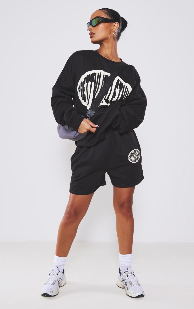 PRETTYLITTLETHING Black Oversized Printed Sweatshirt image 3
