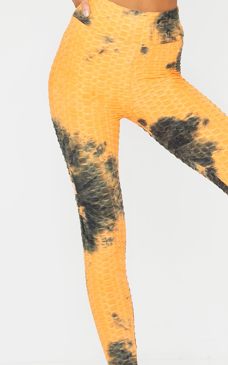 Legging de sport taille haute texturé orange imprimé tie & dye image 4