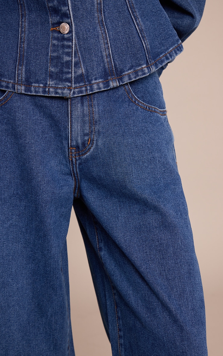Dark Blue Mid Rise Wide Leg Jeans image 4