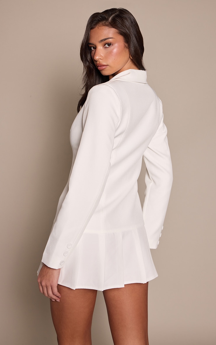 White Woven Pleated Hem Blazer Dress image 2