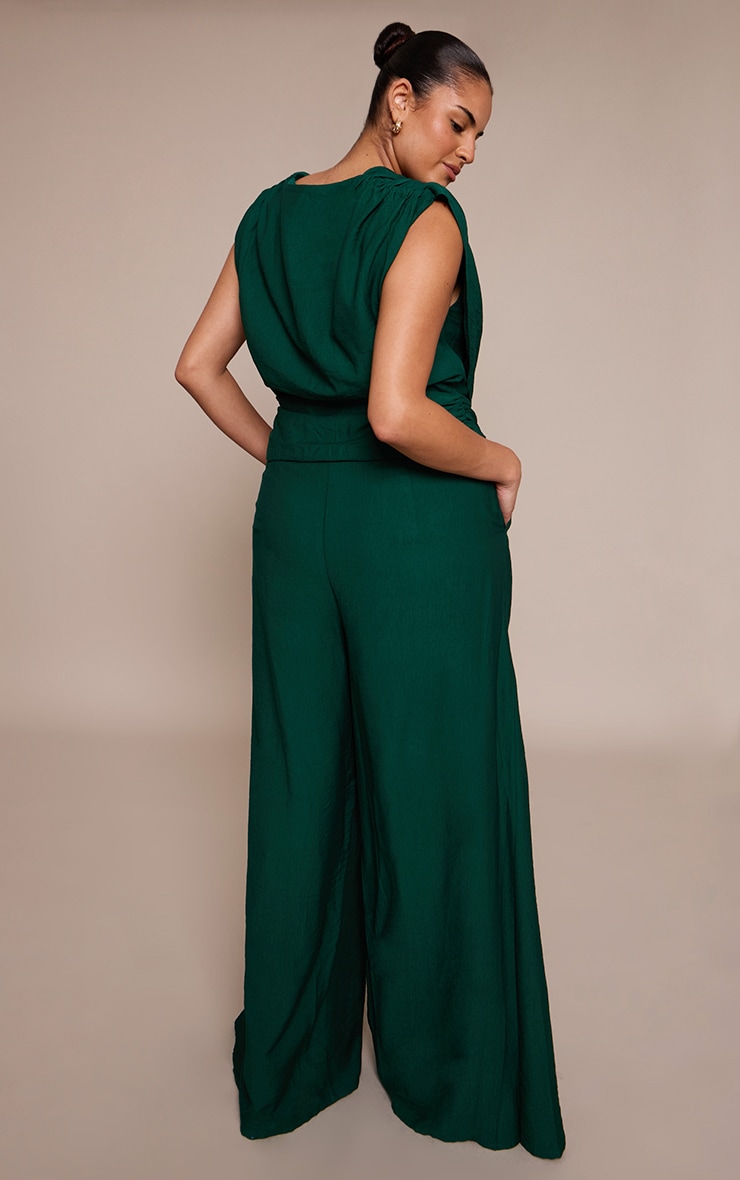 Plus Emerald Green Woven High Waisted Wide Leg Pants image 3