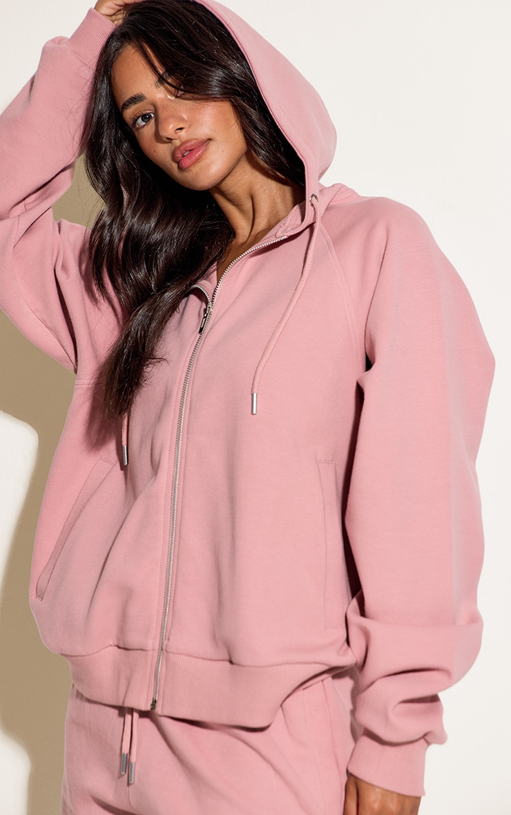 Petite Baby Pink Zip Up Hooded Sweatshirt image 4