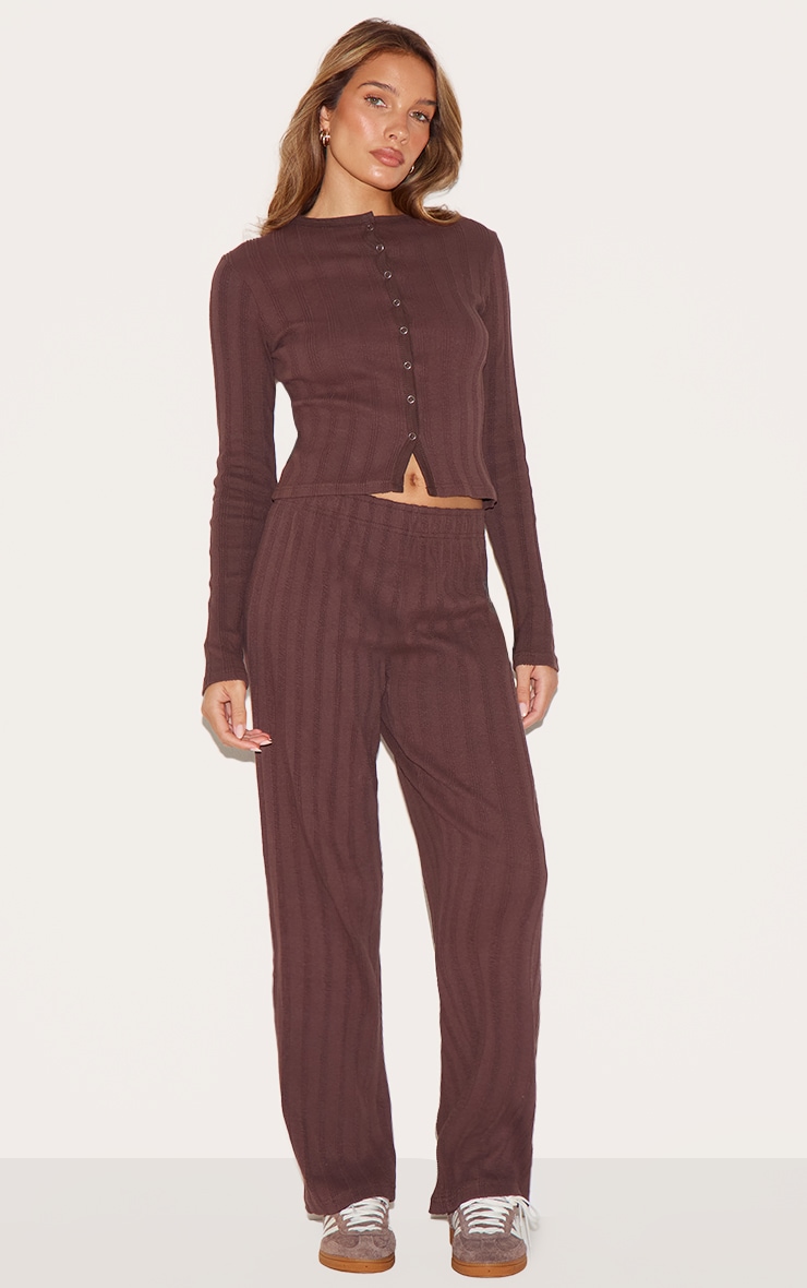 Pantalon droit côtelé marron foncé à taillle mi-haute image 1