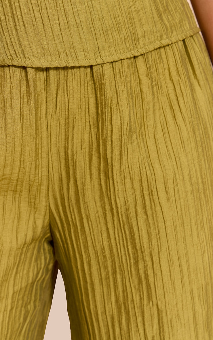 Olive Textured Woven Mid Rise Wide Leg Pants image 4