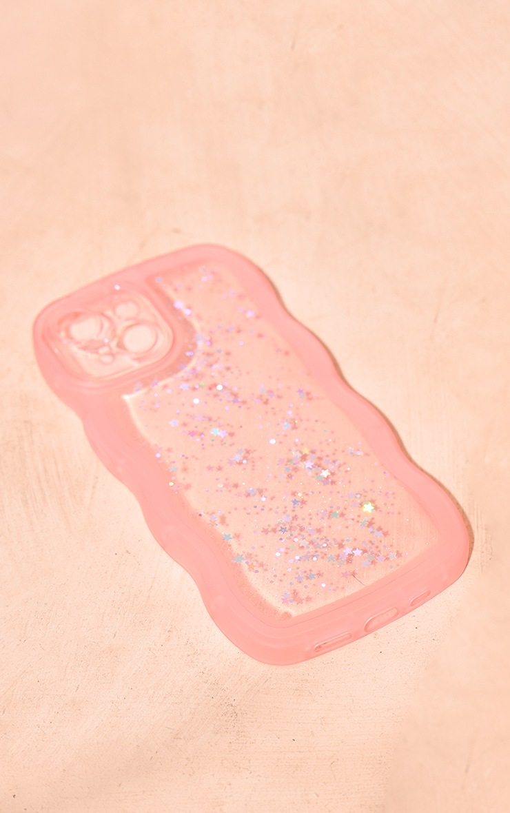 Coque d'Iphone rose pailleté détail vagues image 3