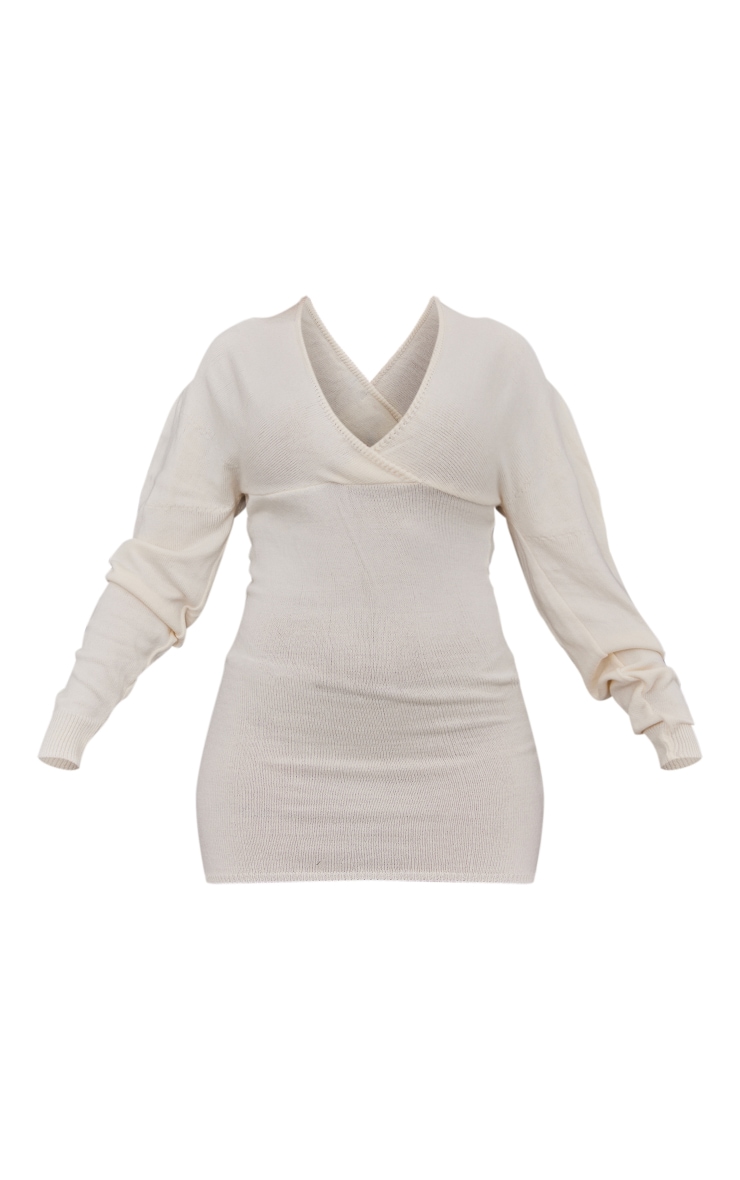 Cream Wrap Shoulder Knit Mini Dress | Knitwear | PrettyLittleThing QA