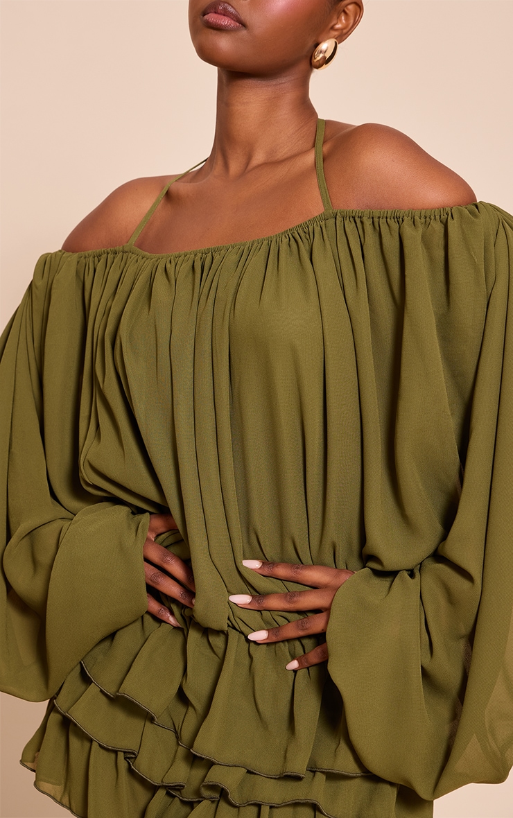 Khaki Chiffon Frill Detail Playsuit image 4