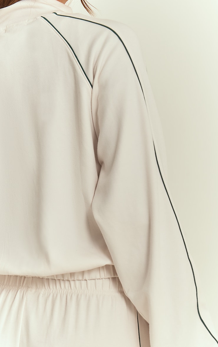 Cream Interlock Contrast Piping Bomber Sweatshirt image 4