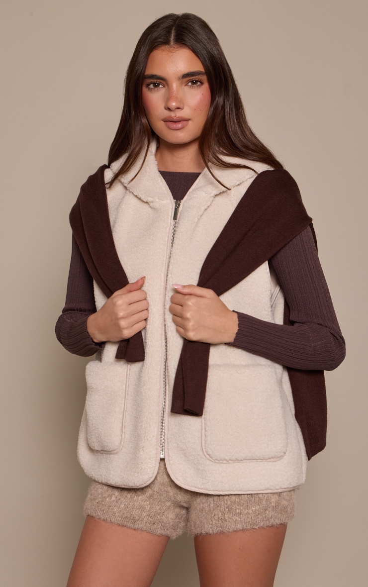 Cream Borg Zip Up Gilet image 1