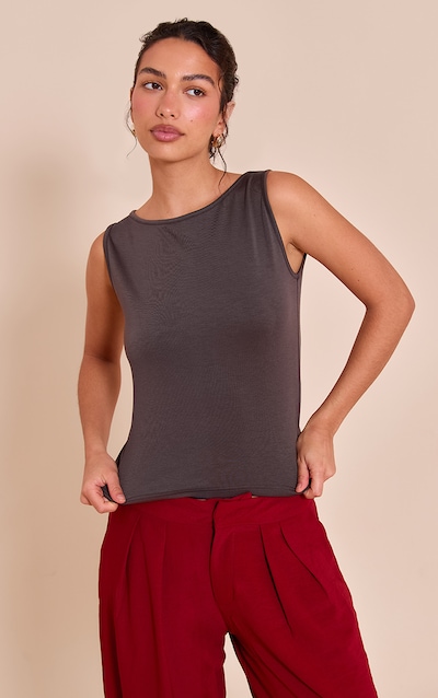 Chocolate Premium Soft Touch Boat Neck Vest Top