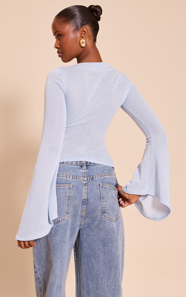 Sky Blue Textured Extreme Flute Sleeve Long Top image 2