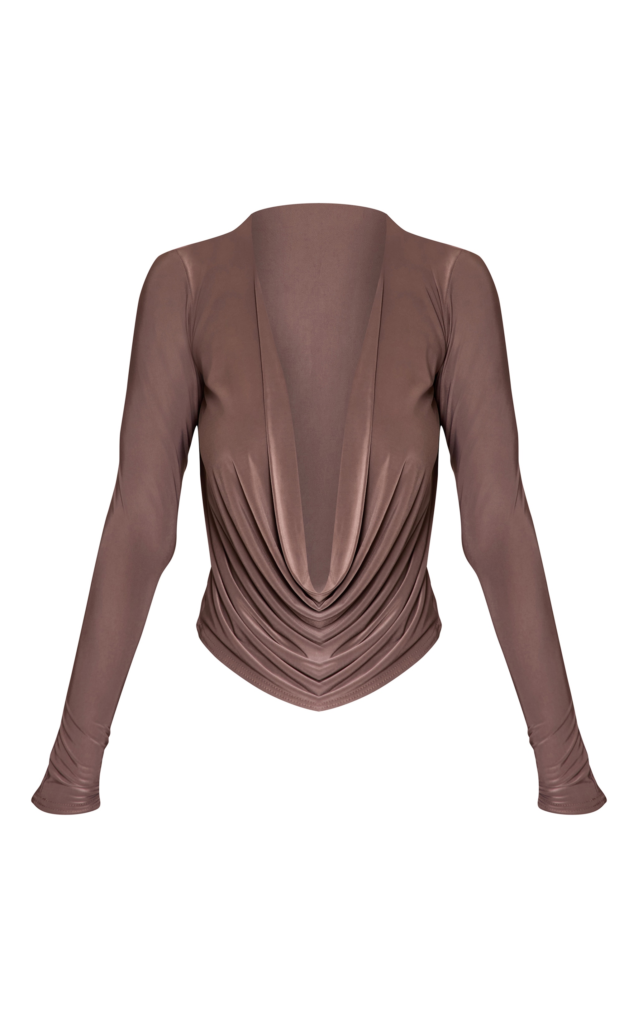 Mushroom Slinky Cowl Wrap Detail Long Sleeve Top image 5
