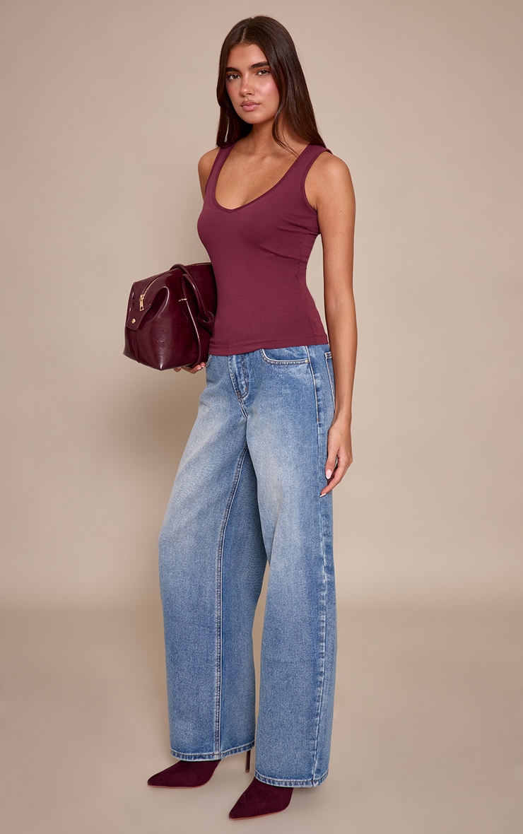 Dark Wine Soft Cotton Plunge Neck Vest Top image 3