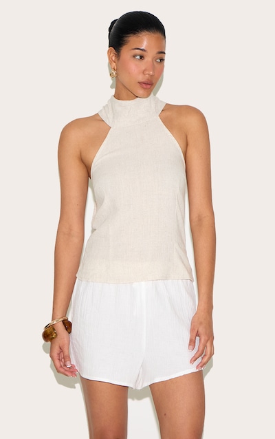 Top léger tissé beige à dos nu