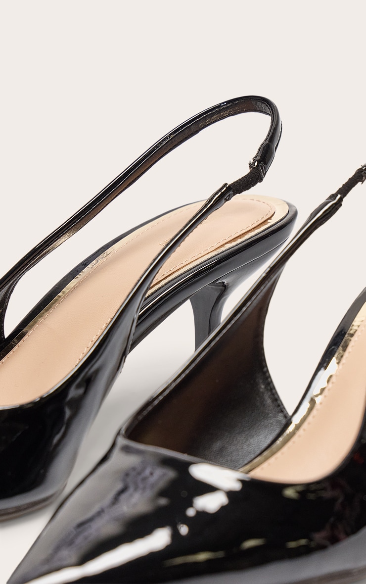 Escarpins pointus en PU verni noir à talon moyen et bride derrière image 4