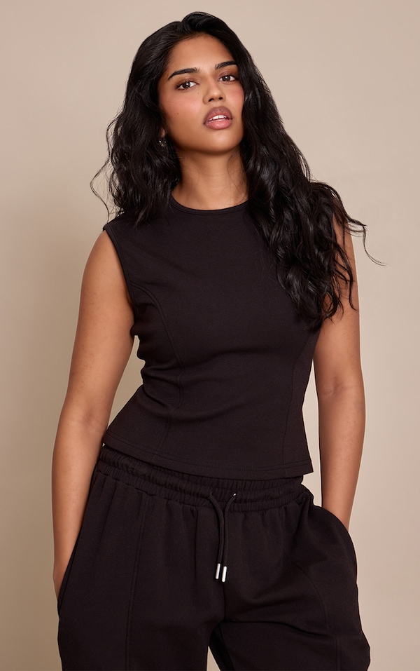Petite Black Interlock Cinched Waist Top