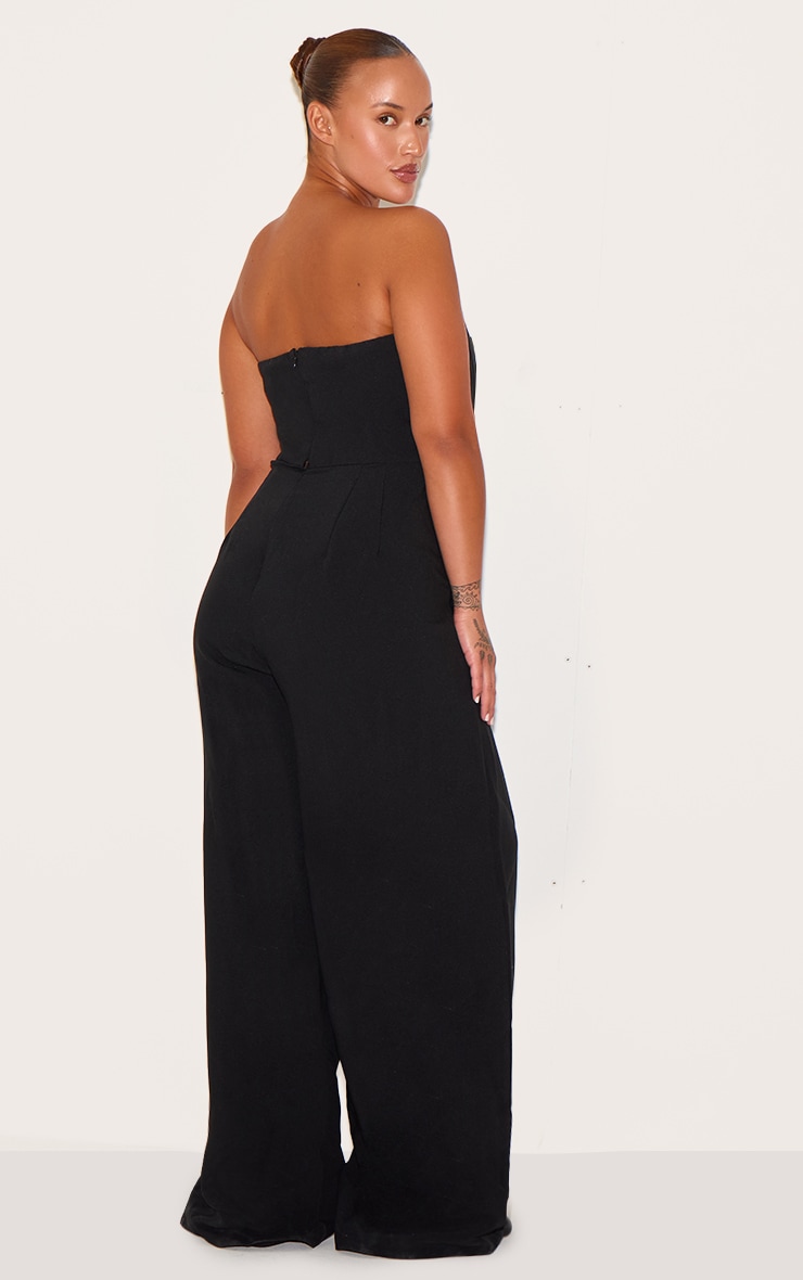 PLT Label Plus Black Corset Bust Detail Wide Leg Tailored Jumpsuit image 2