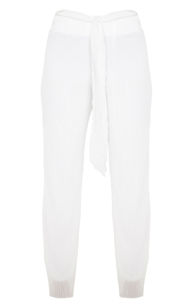 Petite Pantalon en mousseline de soie crème plissé à jambes évasées image 3