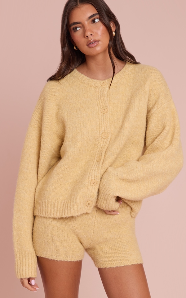 Buttercream Brushed Oversized Detail Round Neck Cardigan