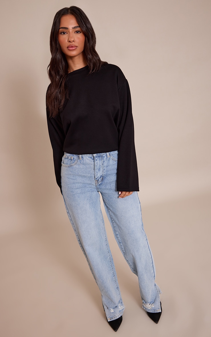 Petite Black Modal Oversized Long Sleeved T-shirt image 3
