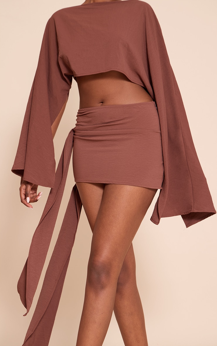 Dark Brown Floaty Woven Knot Side Mini Skirt image 2