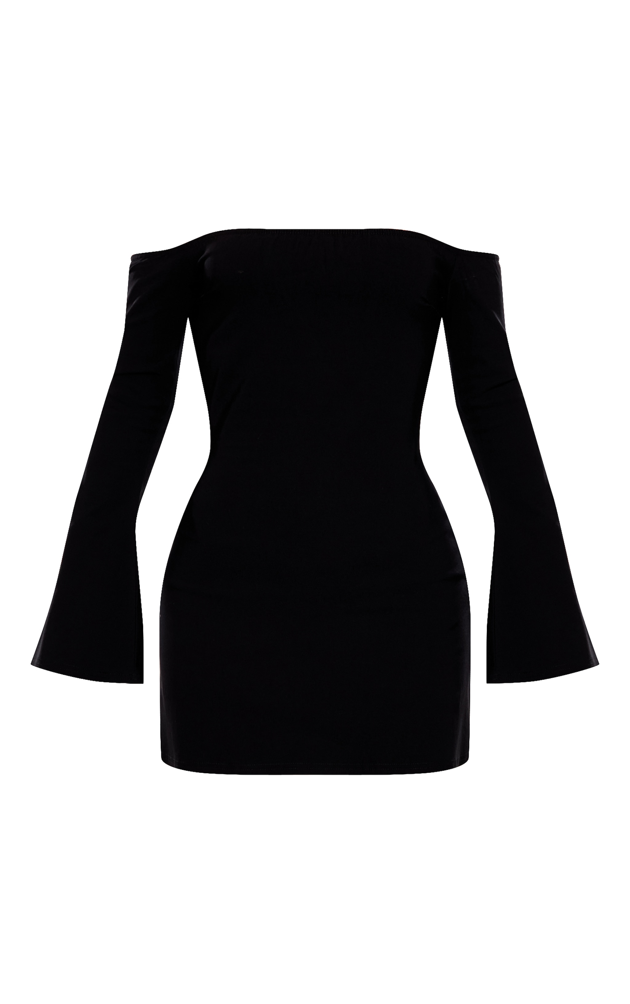 Robe droite noire à col bardot et manches évasées image 5
