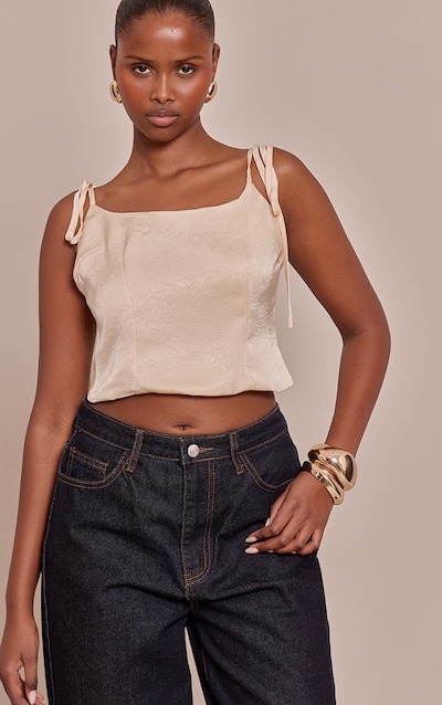 Oyster Satin Strappy Ruched Top