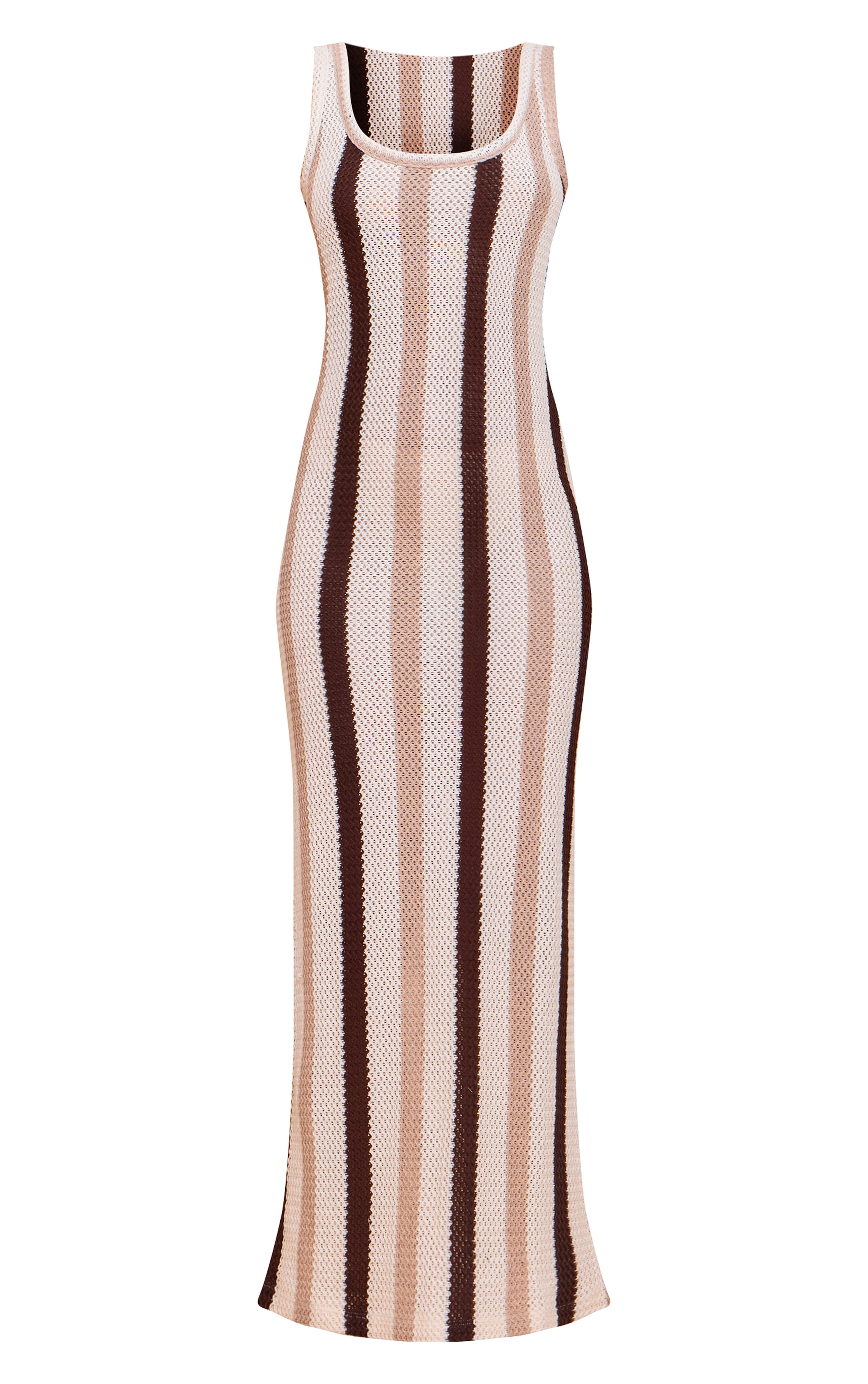 Brown Striped Textured Scoop Neck Maxi Dress image 5