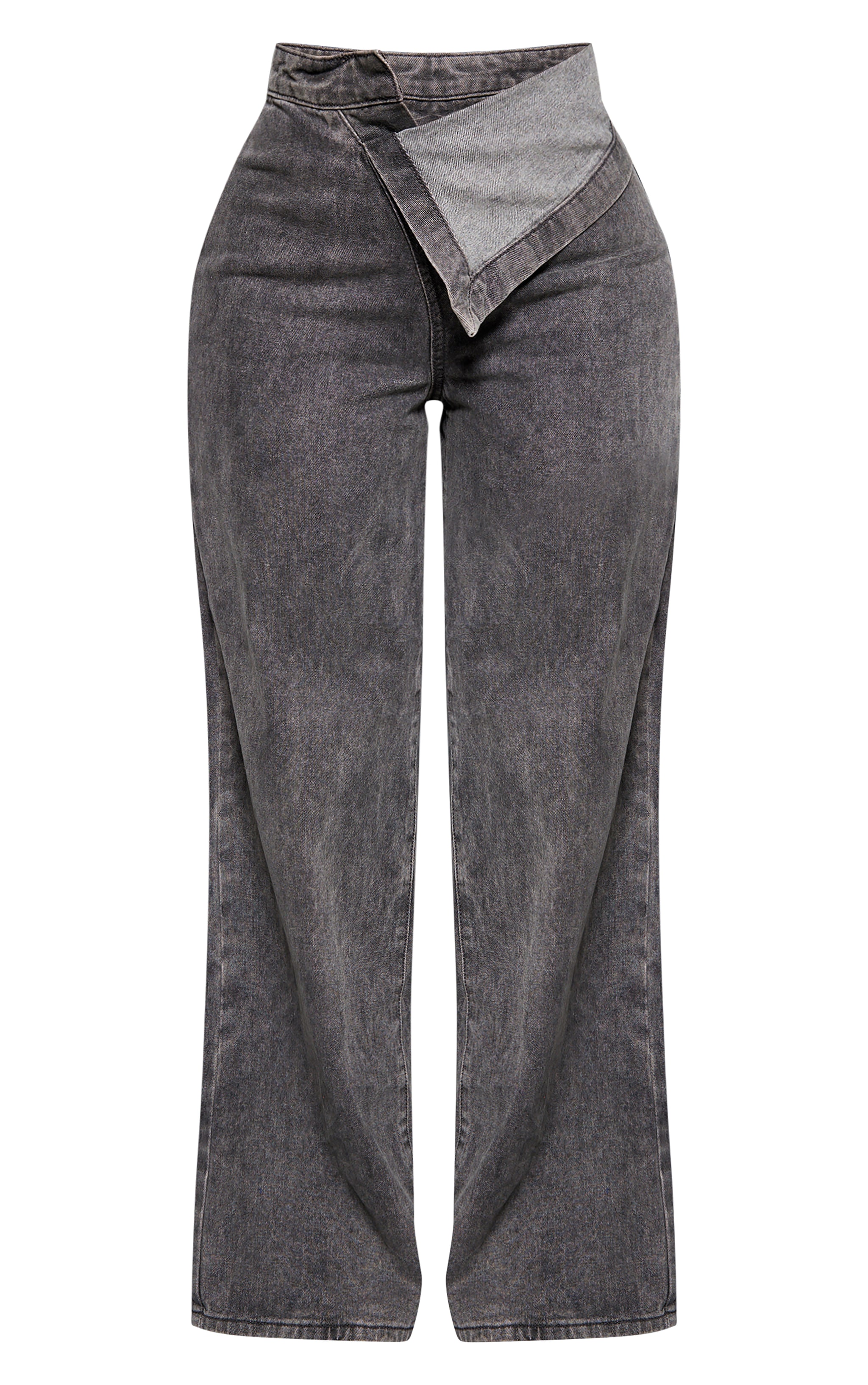 Shape Light Grey Foldover Waist Wide Leg Jeans | Shape