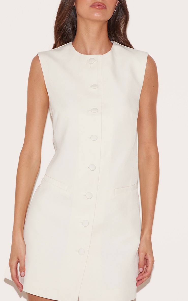 Cream Tailored Woven Button Down A Line Dress image 4